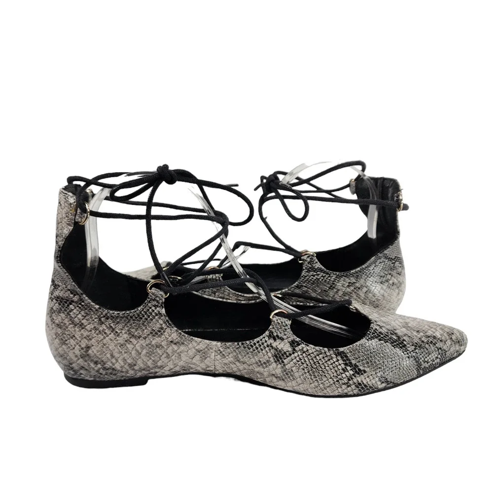 TOPSHOP Womens Kingdom Ghillie Gladiator Flats 8 Pointed‎ Snakeskin Faux Leather